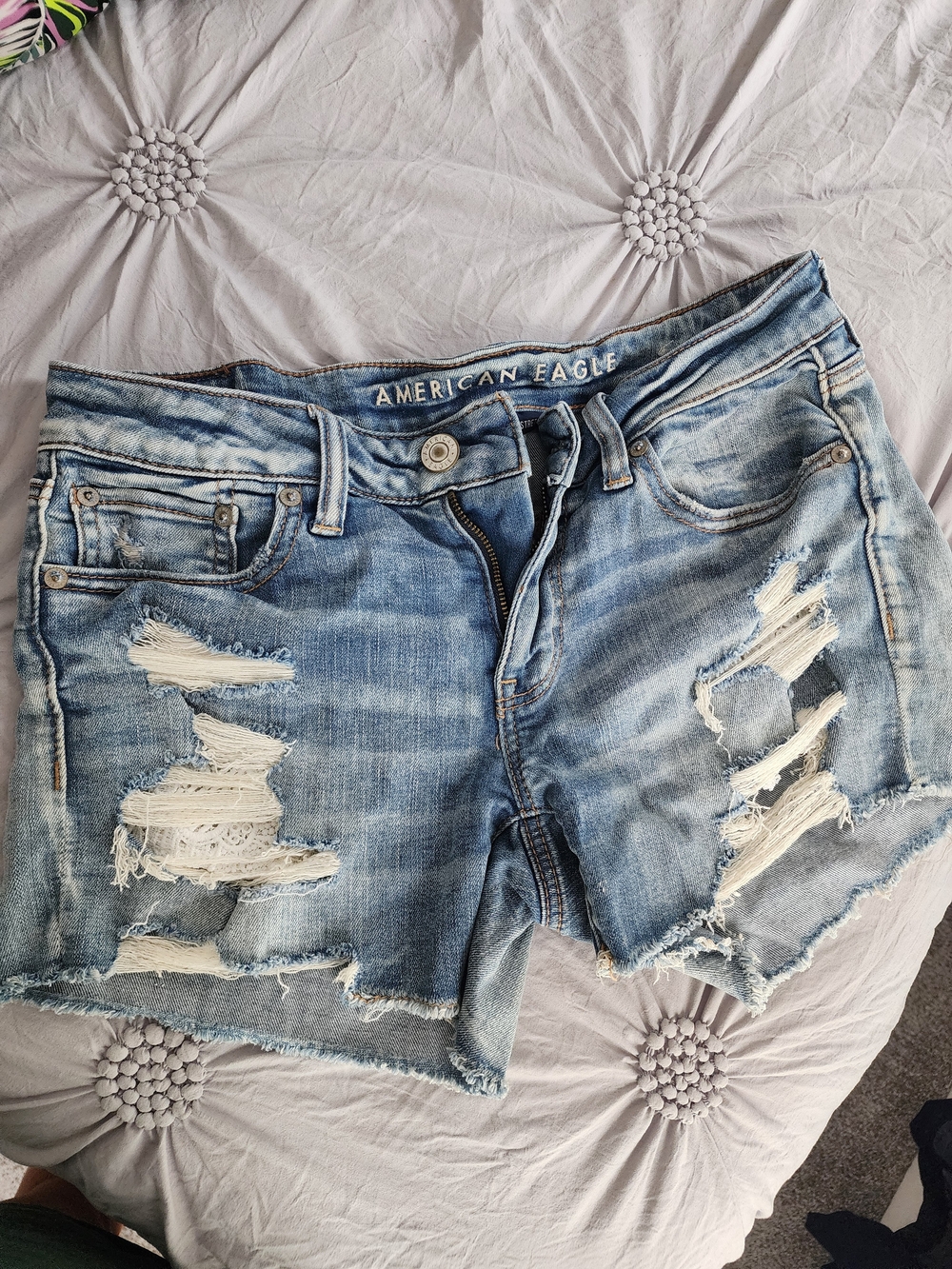 American Eagle Outfitters Women's Distressed Light Blue Denim Shorts